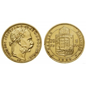 Węgry, 20 franków = 8 forintów, 1884, Kremnica