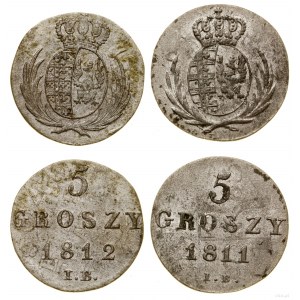 Polska, zestaw 2 x 5 groszy, 1811 IB, 1812 IS, Warszawa