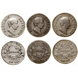 Francja, 1/4 franka (quart), AN 12 (1804) A oraz 2 x AN 13 (1804-1805, Paryż