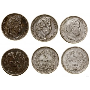 Francja, zestaw 3 x 1/4 franka, 1832 W, 1841 W, 1845 W, Lille
