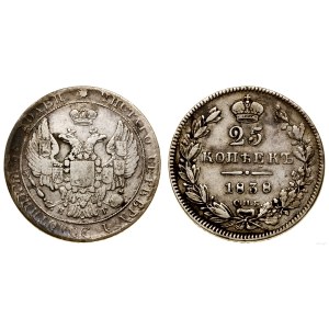Rosja, 25 kopiejek, 1838 НГ, Petersburg