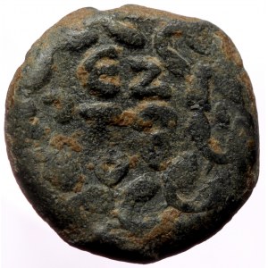 Judaea, Procurators Porcius Festus 59-62 AE prutah (Bronze, 16mm, 2.63g) Procurator under Nero, Year 5 = 58/59 AD.