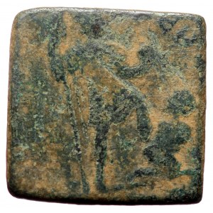 Rectangular weight (pseudo exagium solidi?) made out of a late imperial AE follis (Bronze, 4.24g, 16mm) issued by Theodo