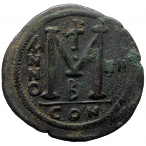 Justinian I (527-565) AE42 Follis (Bronze, 21.47g, 42mm) Constantinople. Dated RY 12 (538/9).