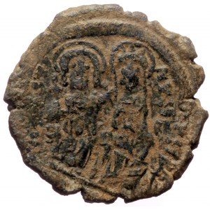 Justin II and Sophia (565-578) AE Half Follis (Bronze, 6.48g, 25mm) Thessalonica.
