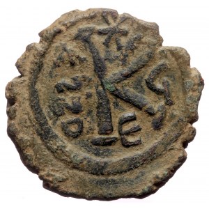Justin II and Sophia (565-578) AE Half Follis (Bronze, 6.48g, 25mm) Thessalonica.
