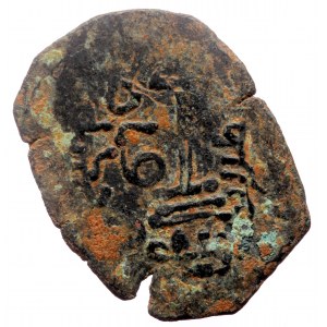 Islamic, Umayyad Caliphate (Arab-Byzantine coinage) 'Abd al-Malik ibn Marwan. (AH 65-86 / AD 685-705) Æ Fals (Bronze, 21