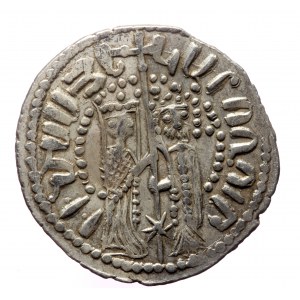 Cilician Armenia, Royal Hetoum I and Queen Zabel (1226-1270) AR Tram (Silver, 2.93g, 22mm) Obv: Queen Zabel and King He