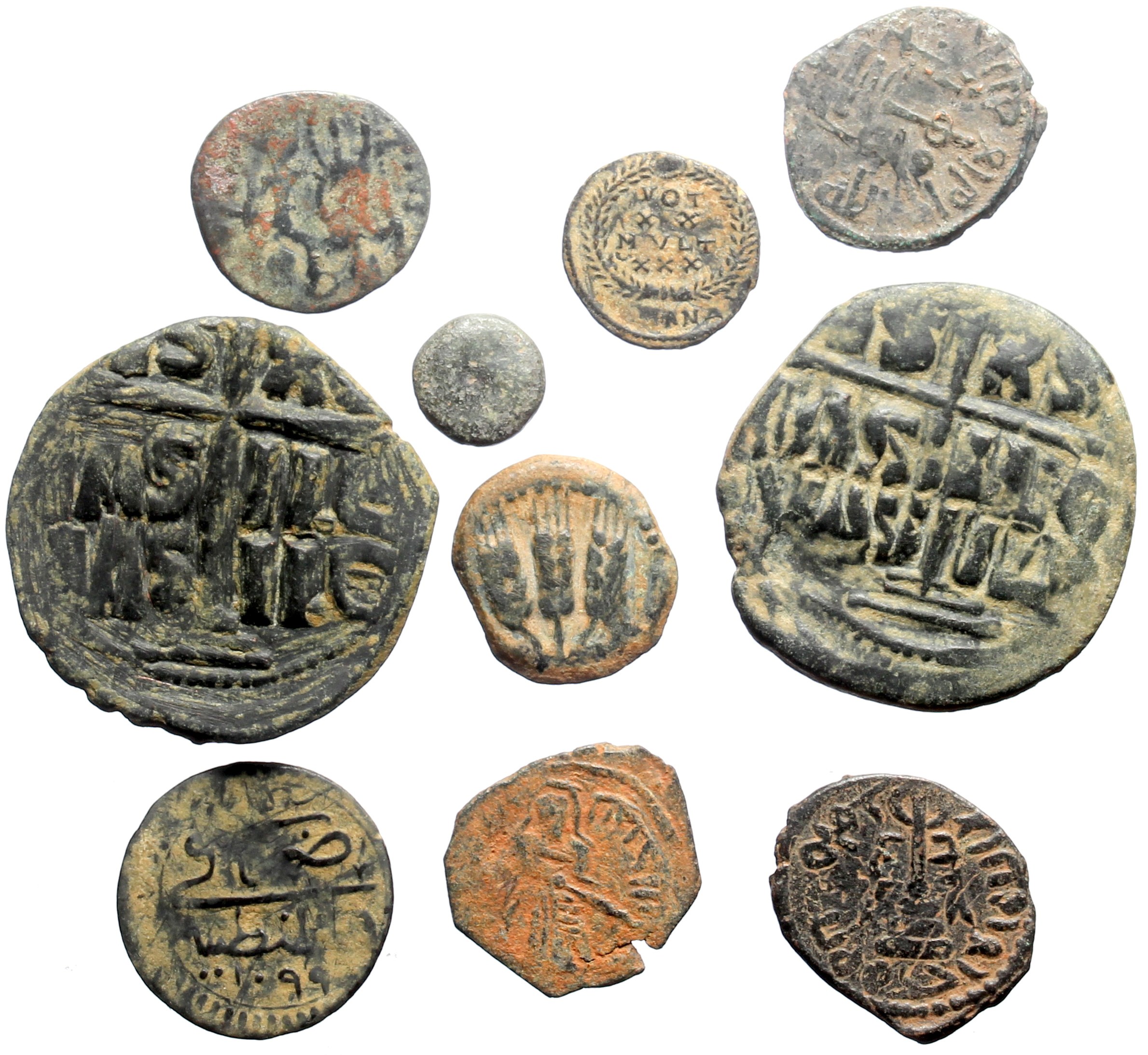 9 Ancient AE coins (Bronze, total weight 39.29g) Online auction