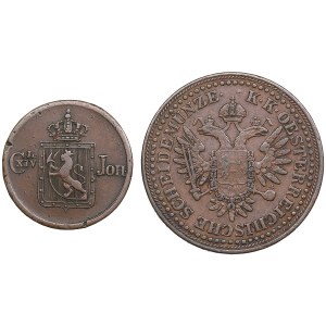 Austria 3 Kreuzer 1851 & Norway 1/2 Skilling 1839 (2)