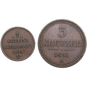 Austria 3 Kreuzer 1851 & Norway 1/2 Skilling 1839 (2)