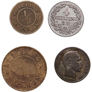 Denmark 4 Skillings 1867, 1870, 1 Skilling 1867 & 1/2 Skillings 1868 (4)