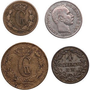 Denmark 4 Skillings 1867, 1870, 1 Skilling 1867 & 1/2 Skillings 1868 (4)