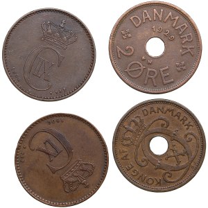 Denmark 2 Øre 1894, 1896, 1929, 1940 (4)