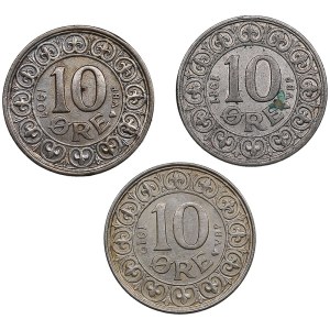Denmark 10 Øre 1907, 1911, 1912 (3)
