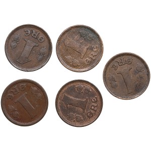 Denmark 1 Øre 1913, 1915, 1916 (5)