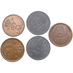 Denmark 2 Øre 1920, 1921, 1957, 1959, 1960 (5)