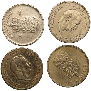 Denmark 2 Kroner 1948, 1949, 1952, 1956 (4)