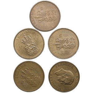 Denmark 1 Krone 1954, 1955, 1956, 1957 (5)