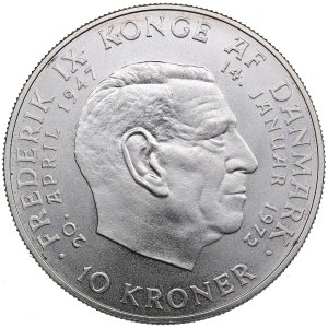 Denmark 10 Kroner 1972 - Margrethe II (1972- ) - Death of Frederik IX and Accession of Margrethe II