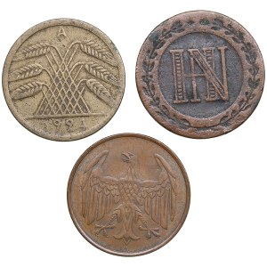 Germany 3 Cent 1810, 4 Reichspfennig 1932, 50 Reichspfennig 1924 (3)