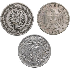 Germany 20 Pfennig 1887, 25 Pfennig 1910, 1 Reichsmark 1925 (3)