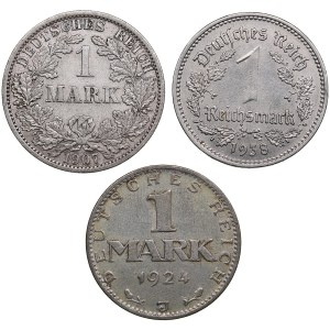 Germany 1 Mark 1907, 1924, 1938 (3)