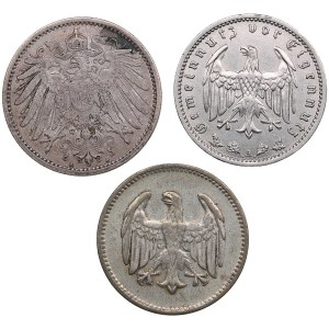 Germany 1 Mark 1907, 1924, 1938 (3)