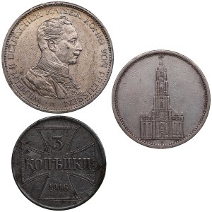 Germany 3 Mark 1914, 5 Reichsmark 1934 & Ost 3 Kopecks 1916 (3)