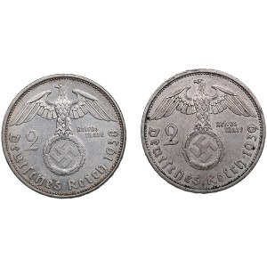 Germany, Third Reich 2 Reichsmark 1938 & 1939 - Paul von Hindenburg (2)