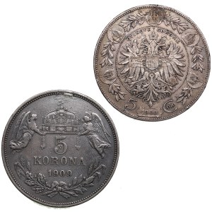 Hungary 5 Korona 1900 & 1909 - Franz Joseph I (1848-1916) (2)