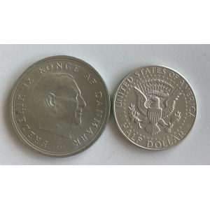 Denmark 10 Kroner 1967 & USA 1/2 Dollar 1964 (2)