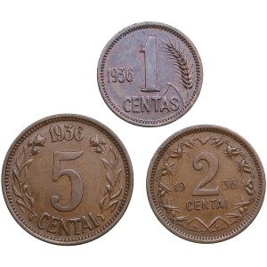 Lithuania 1 Centas & 2, 5 Centai 1936 (3)
