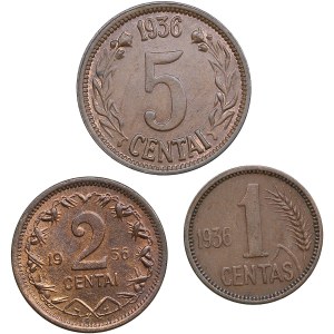 Lithuania 1 Centas, 2, & 5 Centai 1936 (3)