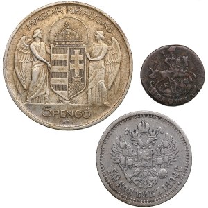 Russia 50 Kopecks 1896, Polushka 1789 & Hungary 5 Pengo 1939 (3)