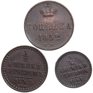 Russia Kopeck 1852, 1/2 Kopeck 1842 & 1/4 Kopeck 1841 (3)