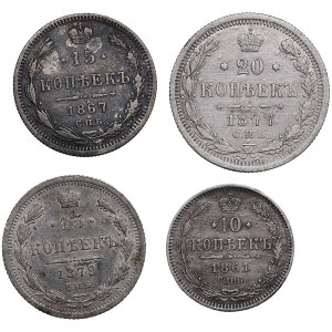 Russia 20 Kopecks 1877; 15 Kopecks 1867, 1879; 10 Kopecks 1861 (4)