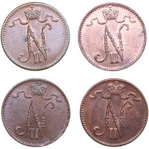 Russia, Finland 1 Penni 1909, 1912, 1913 & 1916 (4)
