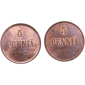 Russia, Finland 5 Penniä 1916, 1917 (2)