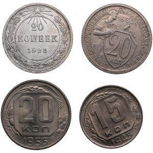 Russia, USSR 20 Kopecks 1923, 1932, 1955 & 15 Kopecks 1945 (4)