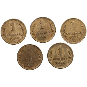 Russia, USSR 1 Kopeck 1937, 1945, 1946, 1956, 1957 (5)