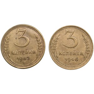 Russia, USSR 3 Kopecks 1943, 1946 (2)