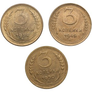 Russia, USSR 3 Kopecks 1949, 1950, 1954 (3)