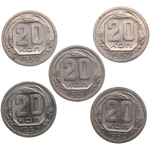 Russia, USSR 20 Kopecks 1951, 1952 (5)