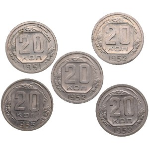 Russia, USSR 20 Kopecks 1951, 1952, 1953 (5)