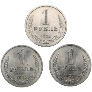 Russia, USSR 1 Rouble 1972, 1973, 1974 (3)
