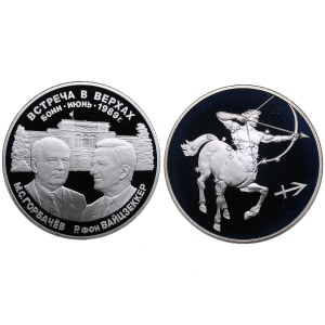 Russia 3 Roubles 2003 Sagittarius and silver medal Summit of M.S. Gorbachev and R. von Weizsacker, Bonn 1989 (2)