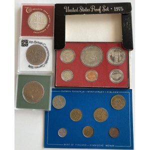 Lot of coins: Set of USA 1976, Finland 1973/1974, New Zealand 1 dollar & Singapore 5 dollars 1973 (16 coins)