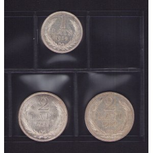Small collection of coins: Latvia 2 lati 1925, 1926 & 1 lats 1924 (3)