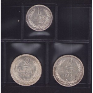 Small collection of coins: Latvia 2 lati 1925, 1926 & 1 lats 1924 (3)